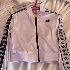 Cropped kappa jacket with black and white sleeves